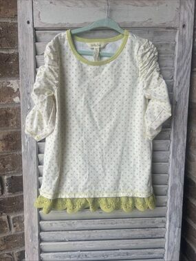 Matilda Jane Rehearsal Time Tee Girls Make Believe Dot Lace Ruched Top Size 6.